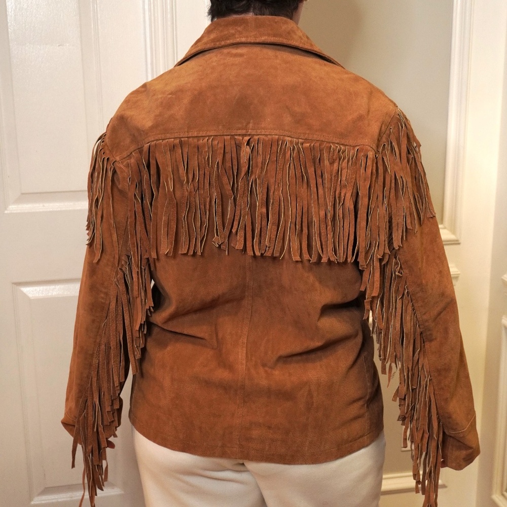 Vintage Midnight Velvet Suede 100% Leather Fringe Jacket, Size XL - Picture 3 of 6
